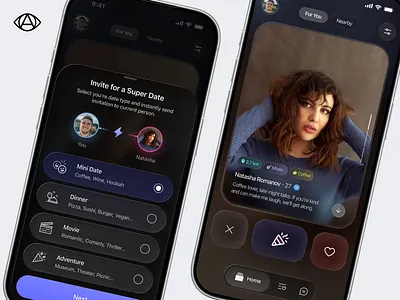 Dating App by Alex Kalinin app application artwork branding dating app design glass glass design graphic design ios iphone mobile mobile app ui uiux ux website