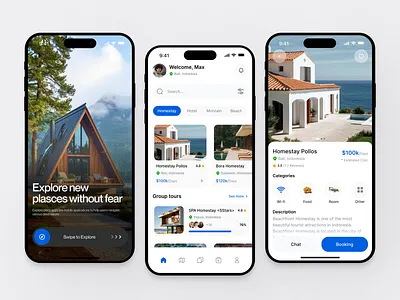 Bookly - Hotel Booking Mobile App adventure apartment app booking booking app holiday homestay hotel mobile mobile app reservation service travel travel app traveling ui ui design ux vacation villa