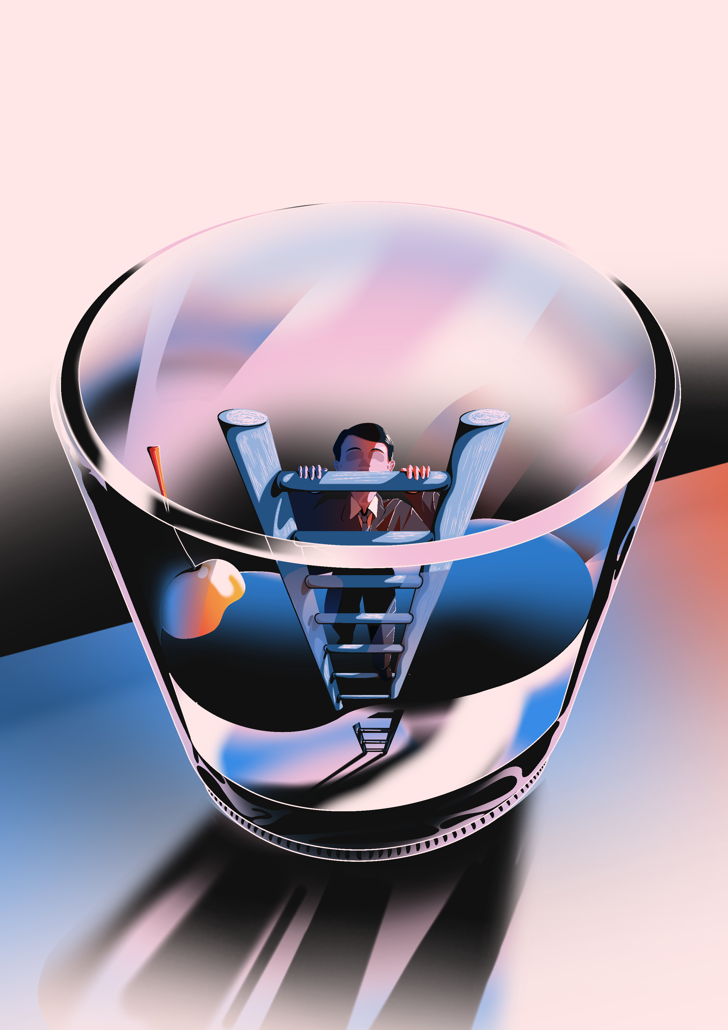 Bounces Back businessman conceptual illustration editorial illustration glass