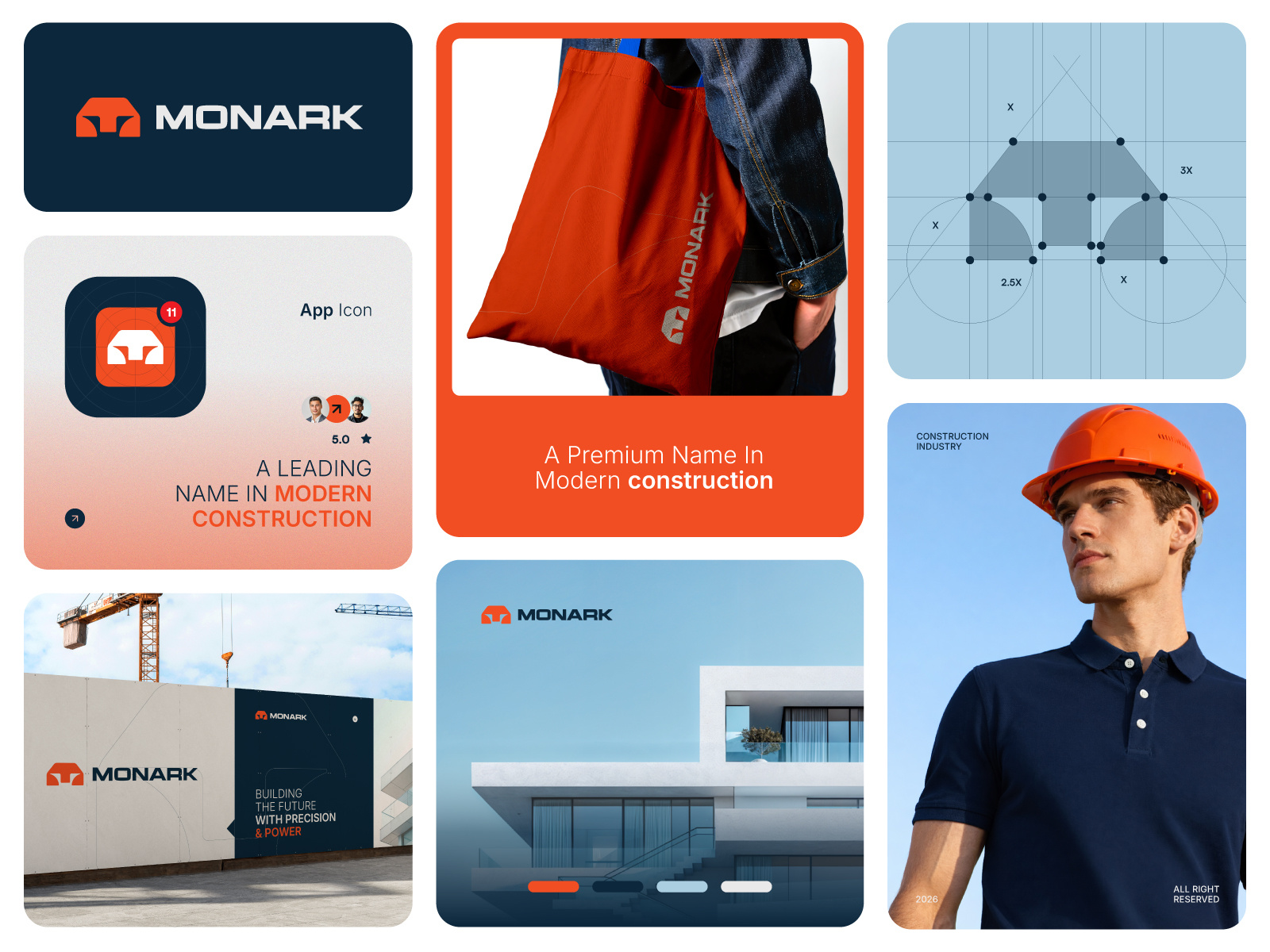 MONARK - Modern Construction Brand Identity Design architecture brand identity branding building logo construction construction logo logo logo design print design product design real estate real estate branding smtech24 typography visual identity visualization