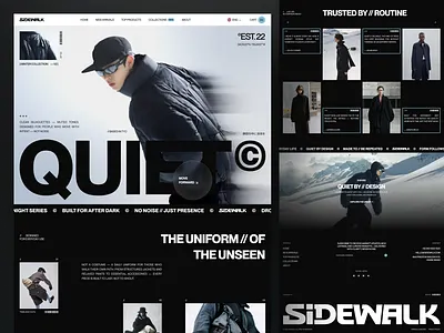 Sidewalk - Fashion E-Commerce Website cinematic website dark ui ecommerce ecommerce landing page editorial design fashion website landing page online shop outerwear shopping shopping website street fashion website street wear website uidesign uiux urban fashion urban website uxdesign webdesign website