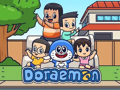 Doraemon Fanart💙 anime branding cartoon cat character cute doodle doraemon fanart flat friendship icon illustration japan logo manga movie sketch