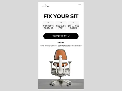 Ergonomic Office Chair- E-commerce Mobile Concept chairdesign conversiondesign design dribbble ecommerce figma landingpage minimaldesign mobileui ui uiux uxdesign webdesign