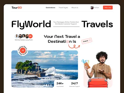 Travel Booking Landing Page UI & Hero Section Design design figmadesign homepage landing landingpage page reservation tourism travel agency travelapp traveling travelwebsite trip ui ux web design