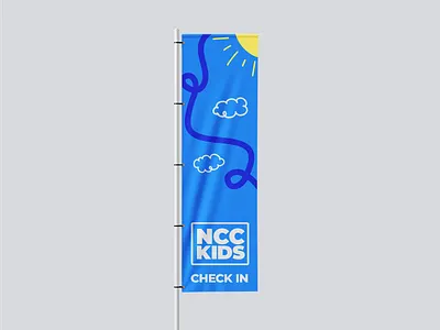 NCC Kids — Check-In Flag & Wayfinding Design brand systems branding christian christian design church church wayfinding design graphic design illustration kids ministry signage logo ministry branding nonprofit environmental design vector