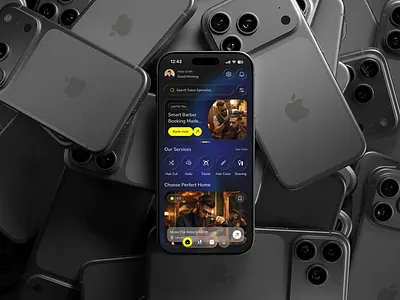 Barber & Salon Booking Mobile App UI app design barber app beauty app booking app clean ui dark mode dark ui dribbble figma grooming app ios app mobile app mobile ui modern ui product design salon app service app ui design user interface ux design
