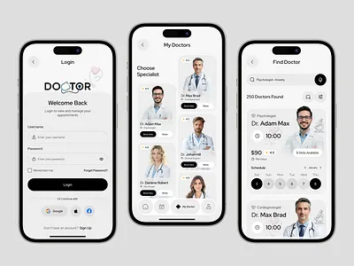 Healthcare Mobile App UI for Doctor Booking app dsign appointment doctor doctor booking app figma template health health clinic healthcare hospital medical medicine medtech mobile mobile app modern design telemedicine ui design ui kit