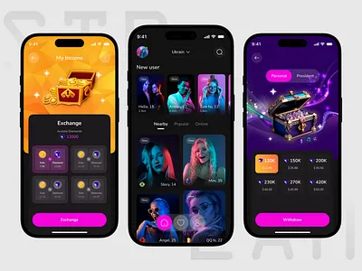Party and Live Streaming Mobile App - Rewards & Income Screens app design dark app earning ui exchange app gaming app ui live stream live streaming app mobile app party app reels app reward screen social media app streaming app ui video streaming app