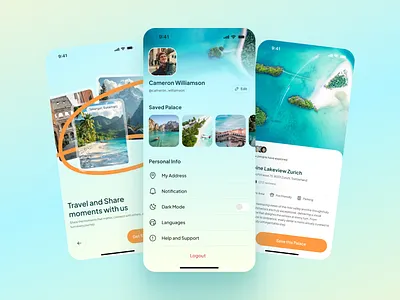 Travel App Profile & Discovery Mobile UI app ui design clean ui destination app figma mobile ui gradient ui ios app ui location details ui location discovery mobile app design mobile ux modern mobile ui profile screen ui saved places startup app tourism app ui travel app ui travel experience travel inspiration travel mobile app user profile ui