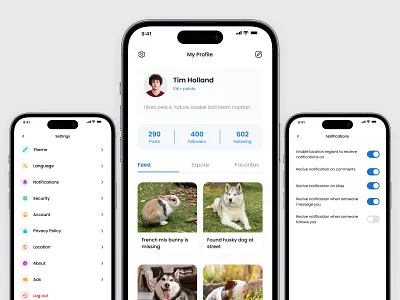 Profile Setting & Notification page UI app branding dailyui design design app food graphic design illustration logo notification pet app sajjad setting ui ux web webdesigner