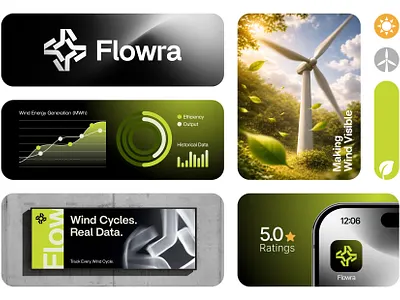 Flowra-Green Energy Brand Identity 2d logo 3d abstract logo brand guideline brand identity brand logo branding business logo company logo energy logo graphic design green energy logo minimalist logo modern logo professional logo timeless logo ui visual identity