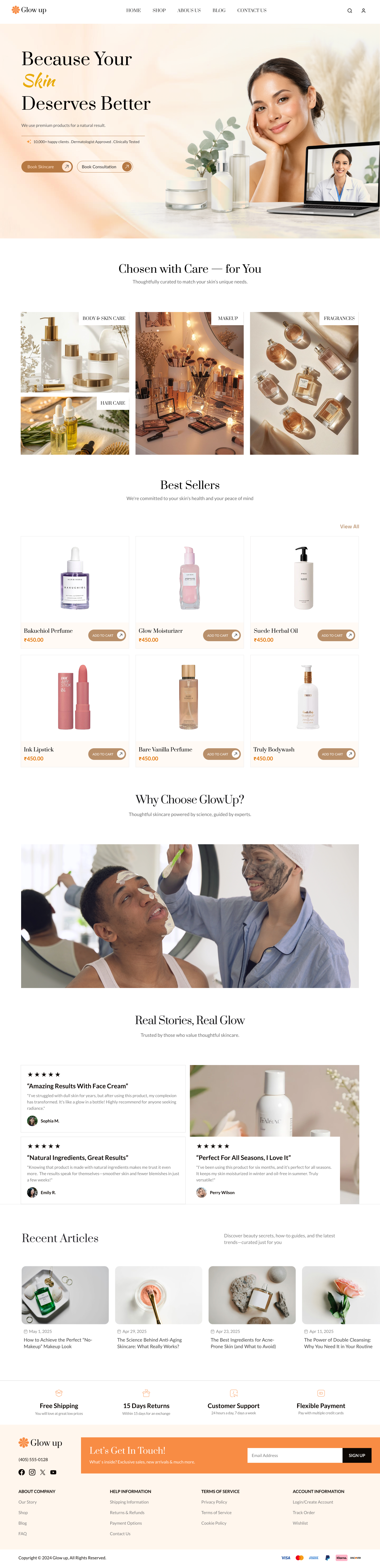 GlowUp – Wellness & Skincare Landing Page UI figma landing page modern ui responsive design skincare app ui design ux design website design wellness