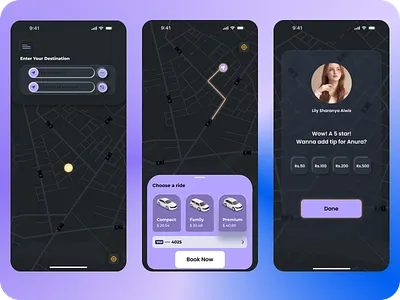Taxi Booking App UI/UX – Dark Theme Mobile Design appuidesign bookingapp cabapp darkthemeapp figmadesign mapui mobileuidesign mobileuxdesign mobilityapp modernapp paymentui rideappdesign ridebookingapp ridesharingapp taxiapp taximobileui taxiui transportapp userflow uxdesign