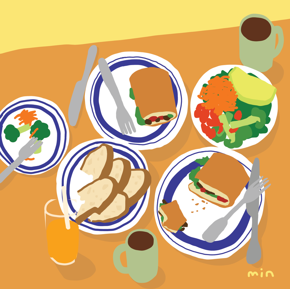 Weekend Brunch: Cafe Vibes bakery brunch cafe coffee shop drip coffee flat design food illustration foodie lifestyle menu design restaurant salad sandwich vector art weekend vibes yummy