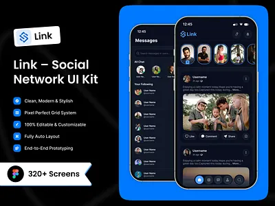 Link – Social Network UI Kit app design clean ui component library design system digital product figma design interaction design mobile app ui mobile design mobile ux modern ui product design social app social media social network startup design ui design ui kit user interface ux design