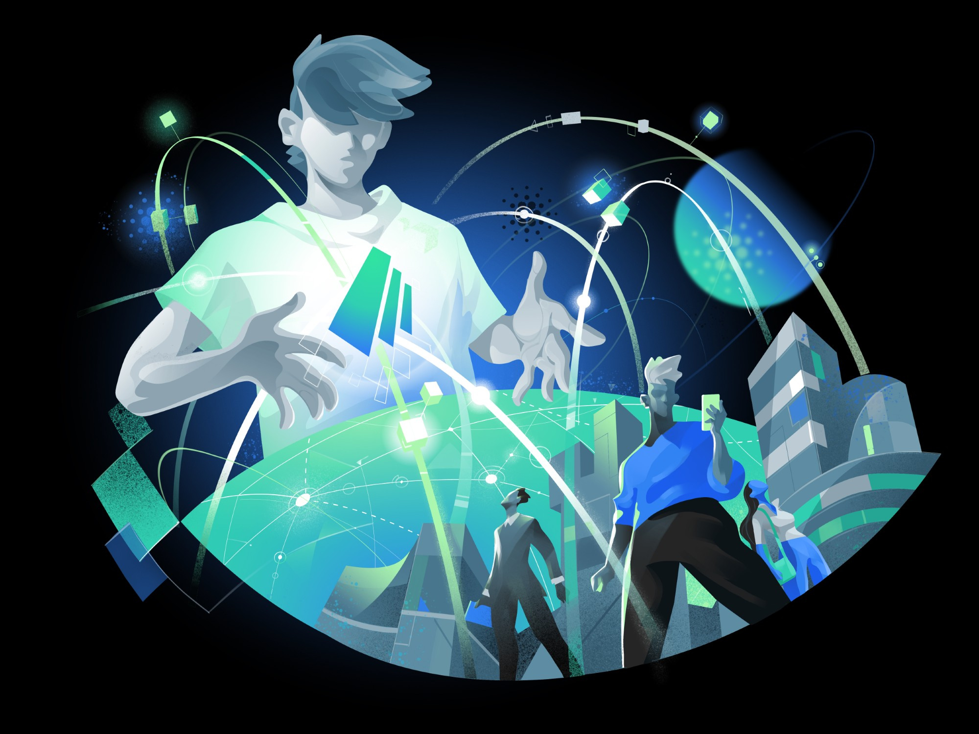 Cardano Hero Illustration cardano cloud connection crypto data center hero illustration illustration node software development software house