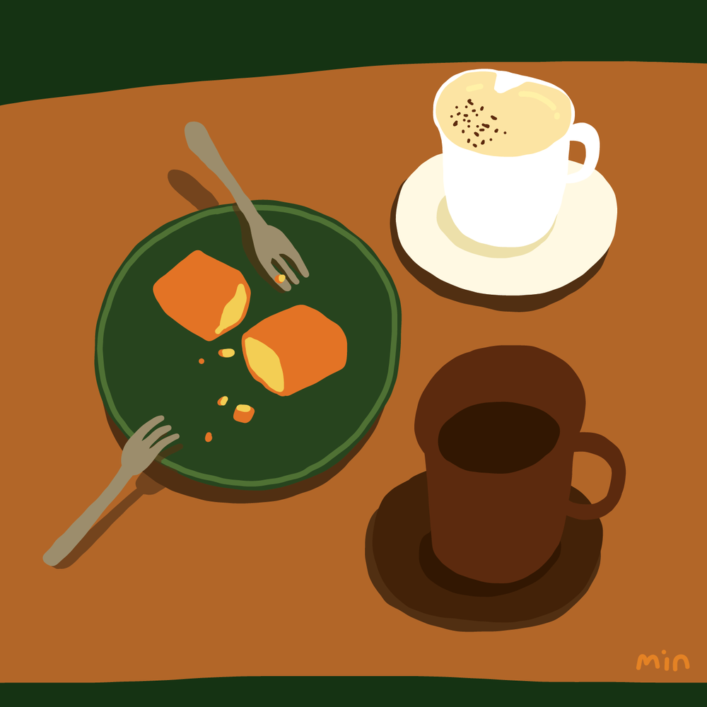 Cafe Moments: Cozy Desserts & Coffee bakery bread cafe canele cappuccino coffee cozy vibes dessert flat design food illustration tea time vector art warm colors yummy