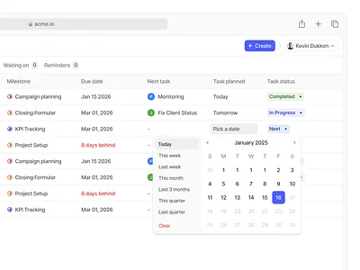 Table interaction / calendar picker