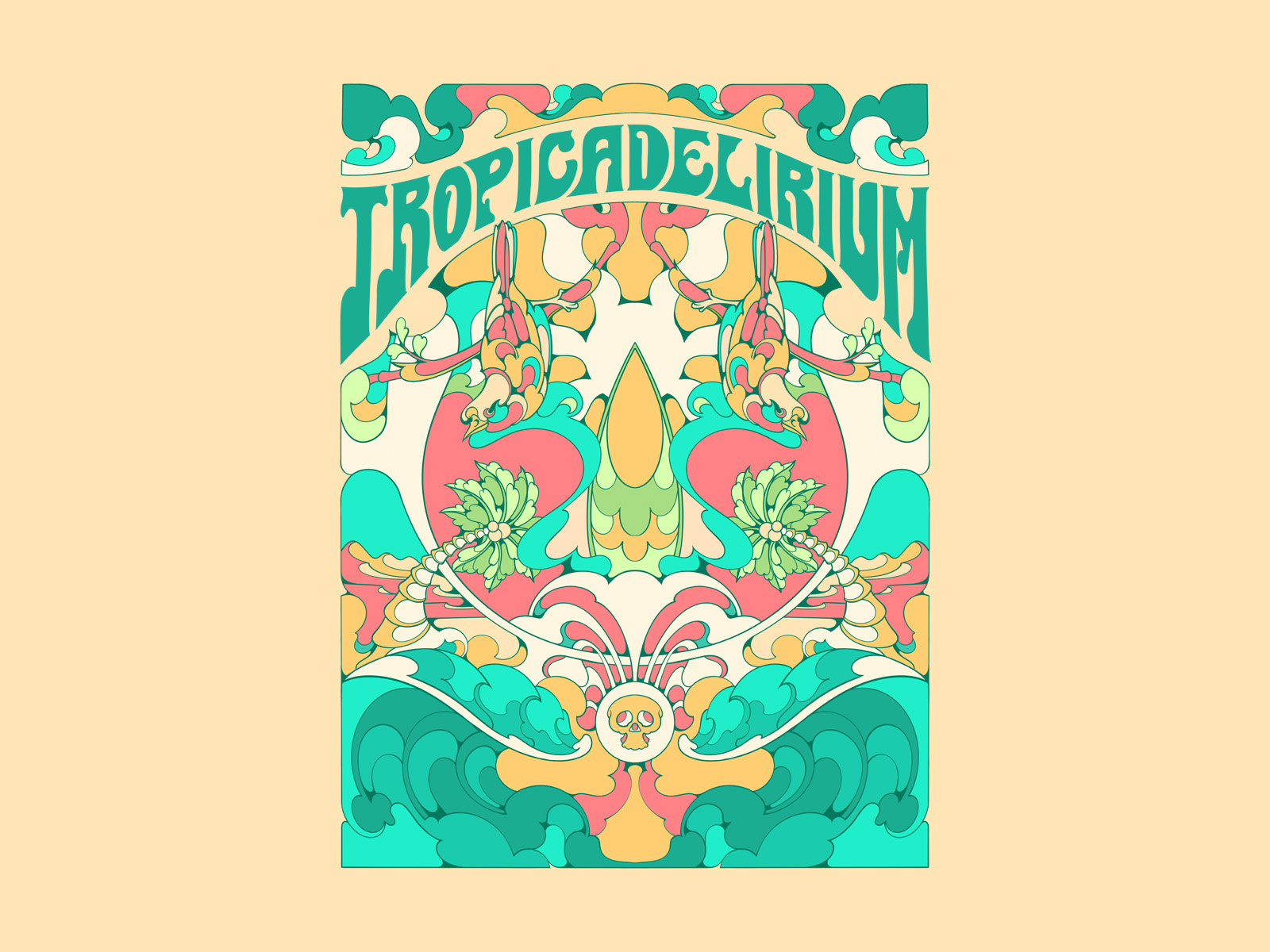 Tropicadelirium beach birds branding colorful dreamy illustration ocean waves palm trees poster design psychedelic psychedelic art sun surf surreal illustration trippy tropicadelirium tropical ui vibrant visual identity