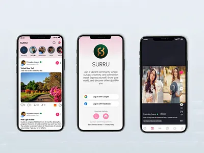 Surru Social Media App UI/UX android design graphic design ios design landing page design mobile design social media design ui ux