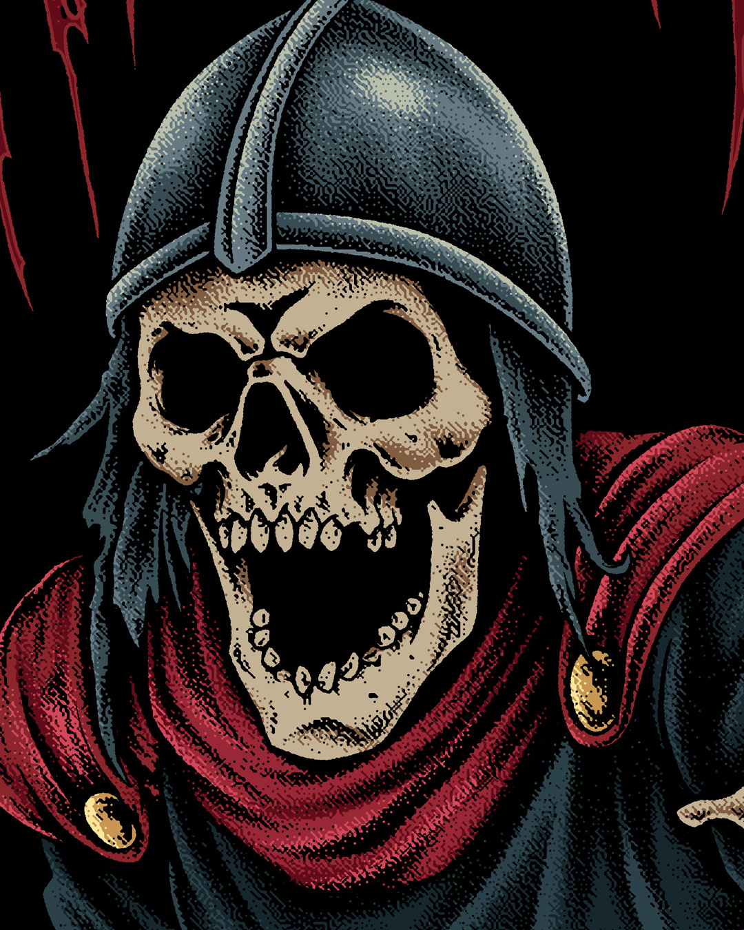 Just One More 2d apparel available clothing commission work dark art graphic design illu illustration knight merchandise open to work projects skull t shirt