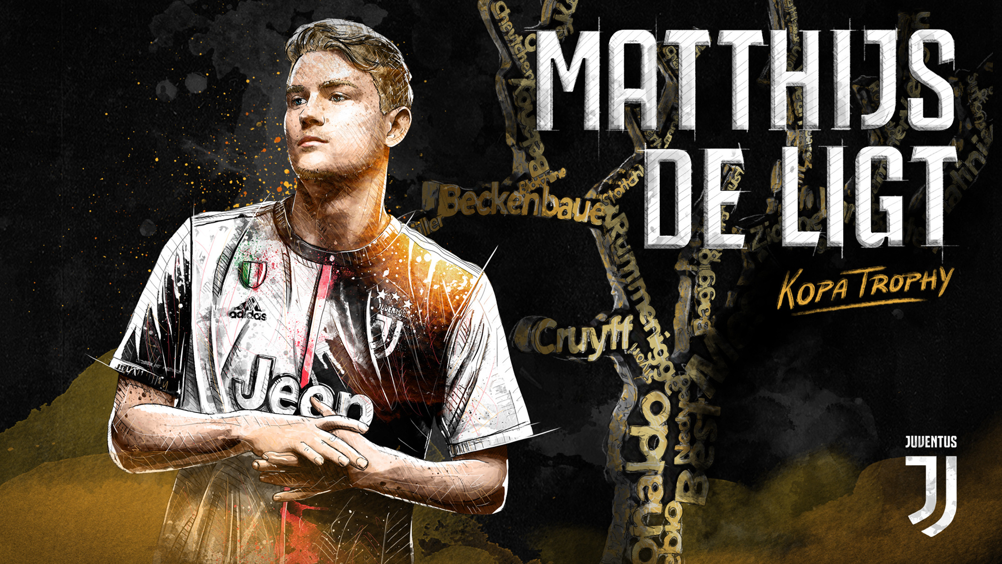 Illustration of Matthijs de Ligt for Juventus Football Club drawing football illustration illustration ink juventus pencil photoshop soccer wacom watercolor