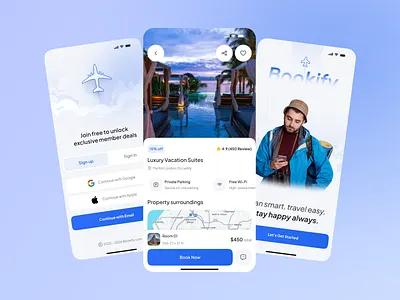 Travel Booking App Design Concept app design booking app design ios login login sign up login page mobile app modern design onboarding online booking sign up splash screen tour tourism travel travel agency travel booking ui design vacation