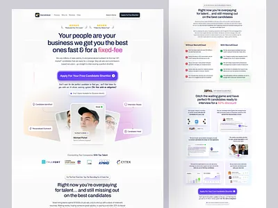 RecruitCloud - Conversion Optimised Landing Page Design ai clean conversion design conversion landing page graphic design hr interface landing apge product recruiter recruitment startup ui ux web website
