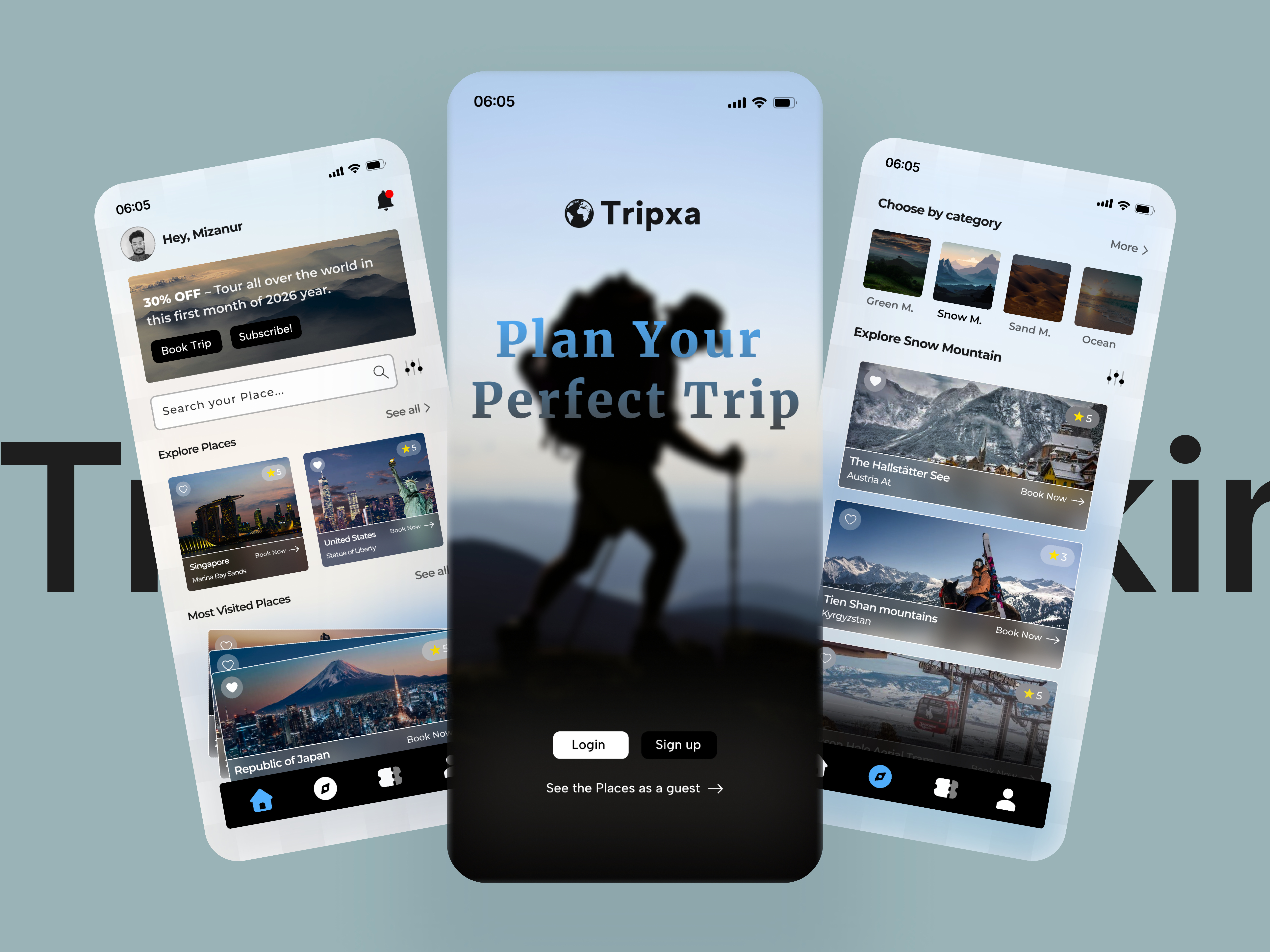 Tripxa Travel Booking App UI Design app ui figma tourist app travel app travel booking tripxa ui user interface design