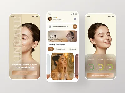 AI Skin Care Mobile App UI ai mobile app design ai skin scan app design beauty ai beauty app beauty products cosmetology cosmetology product app ecommerce ecommerce app face luxury app design makeup app mobile app personal care personal treatment shopping app skin health skincare app design