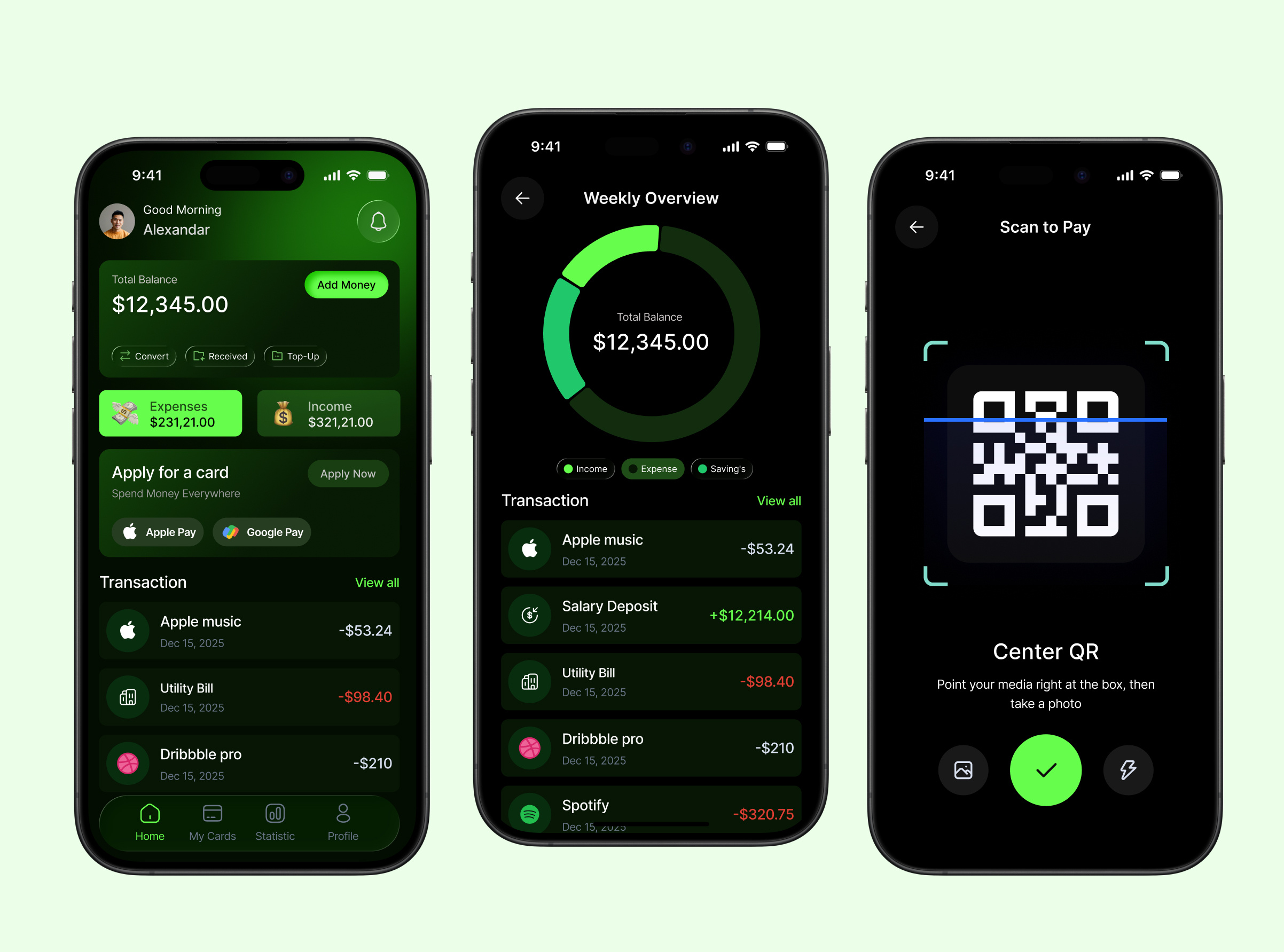 Fintech App Design app design dailyux dark design design digital wallet figma fintech fintech app fintech app home fintech card fintech chart fintech home screen fintech scan screen ui uiux wallet web inspiration
