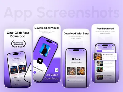 Video Downloader App – App Store Screenshots UI app app presentation app screenshots app showcase app store app store preview app store screenshots apple store clean ui gradient ui ios app minimal ui mobile app modern ui play store screenshot product design screenshot screenshots ui design ux design