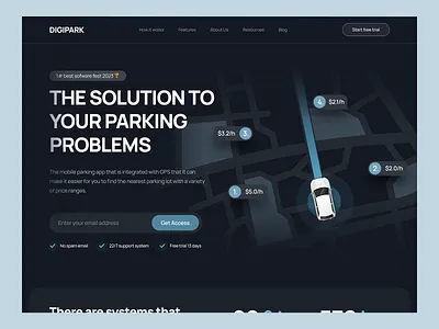 Digipark - Parking App Landing Page Animation animation booking branding car cta darkmode graphic design hero home page landing page location maps minimalist motion graphics parking saas tracking ui web design website