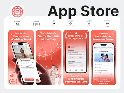 App Store Screenshots (App Store Preview) - Betting app redesign app screenshot app screenshots app screenshots design app store app store preview app store screenshot app store screenshots app store visual before after event planning guest management playstore screenshot screenshot design screenshots for app store storytelling ui comparison wedding app