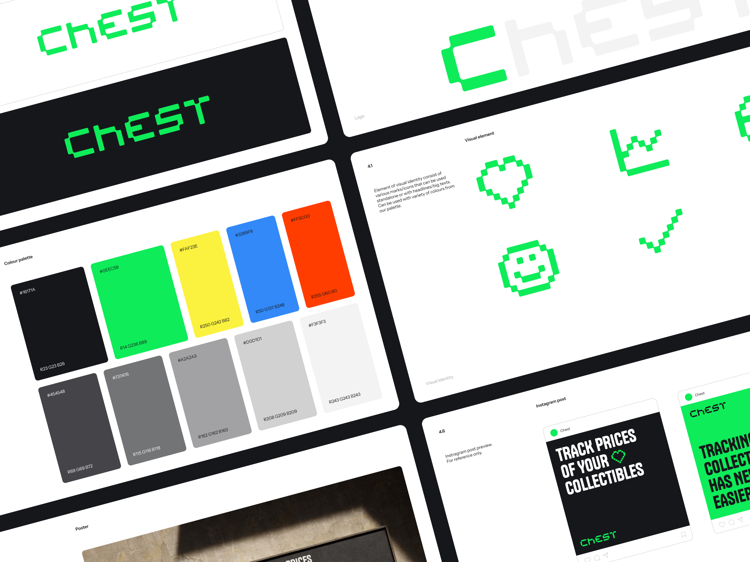 CHEST - Brand guidelines brand guidelines branding guidelines icons instagram post logo poster tracking wordmark