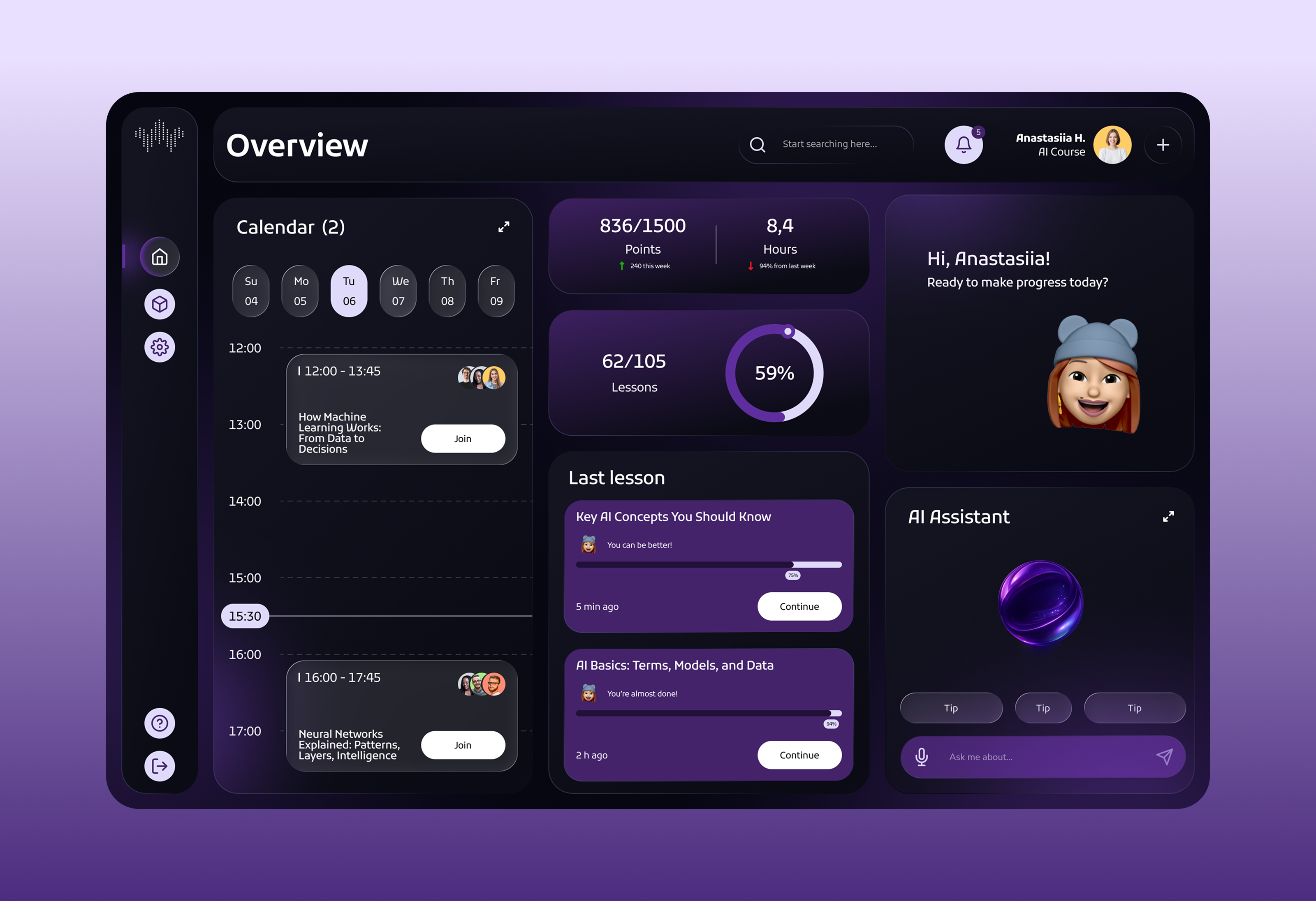 Dashboard for a Resonance - AI Learning Platform ai ai assistant analytic dashboard dashboard edtech logo platform ui uxui