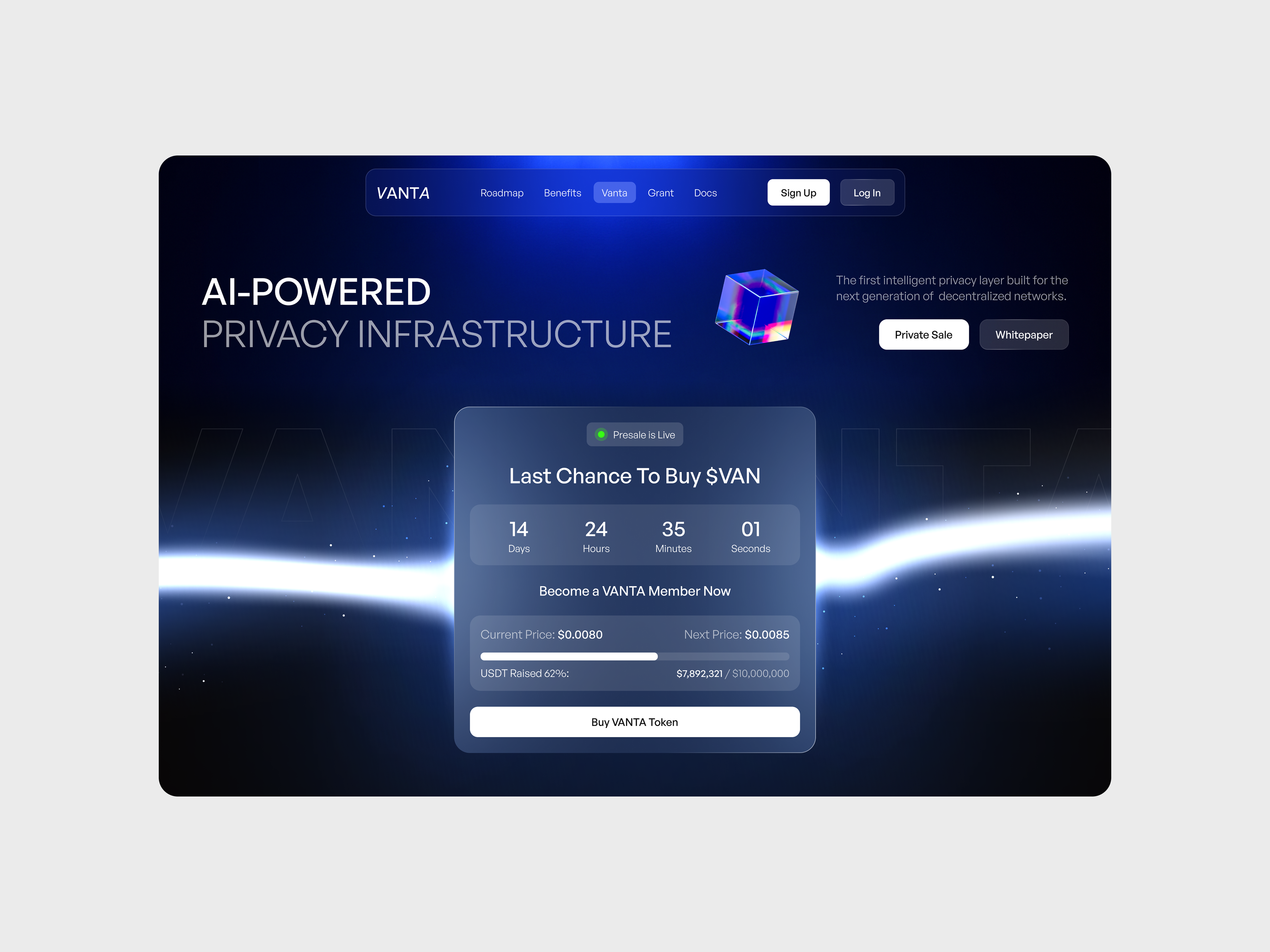 VANTA - Web3 Presale Landing Page crypto design figma landing page trading ui ux web web3 website