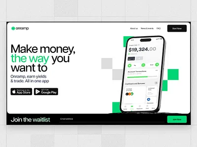 Onramp Website Style Research banking crypto design fintech landing landingpage page ui uiux ux web web3 webpage website