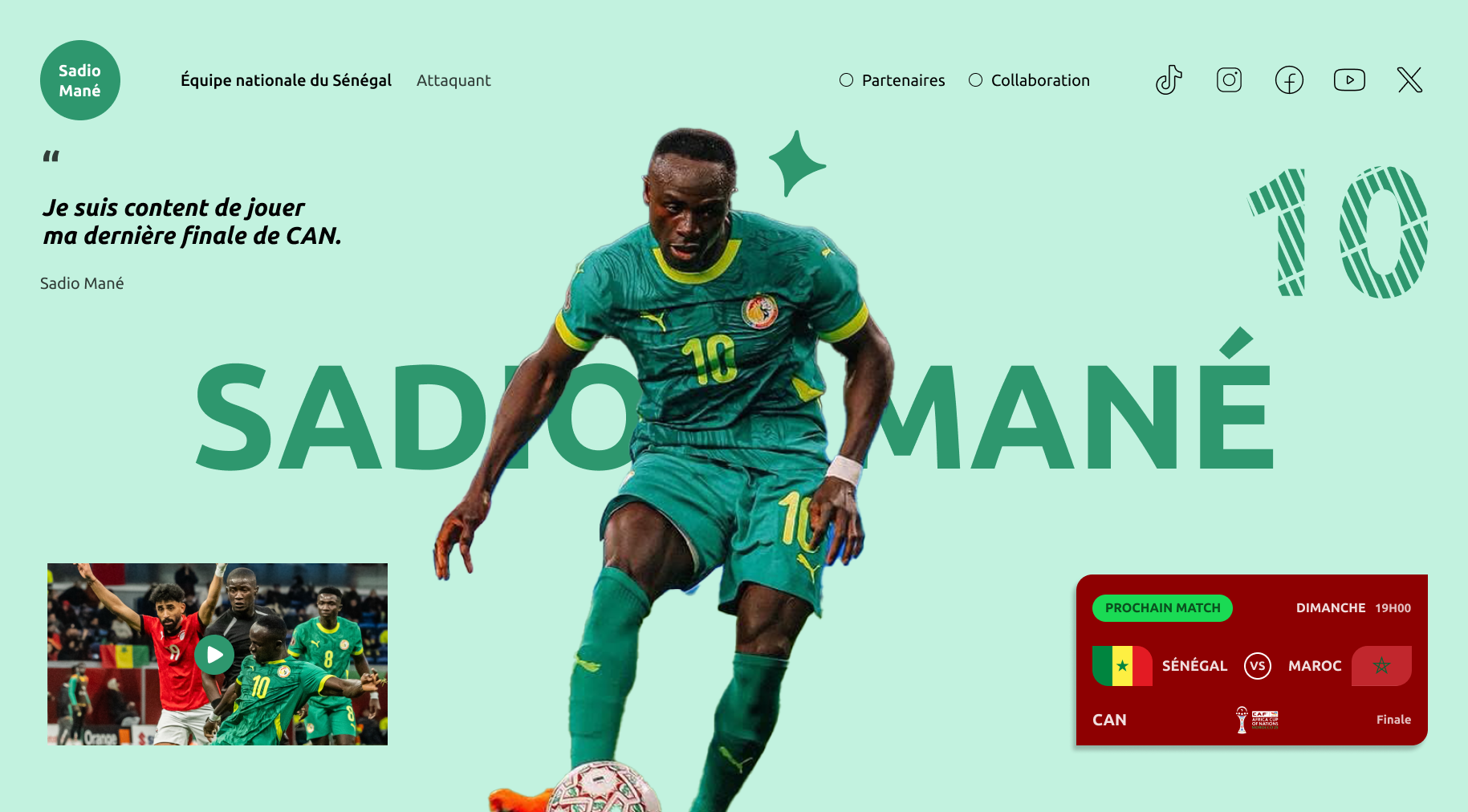 Example of ⚽🦸🏾‍♂️ Sadio Mané - Football Player Homepage UI