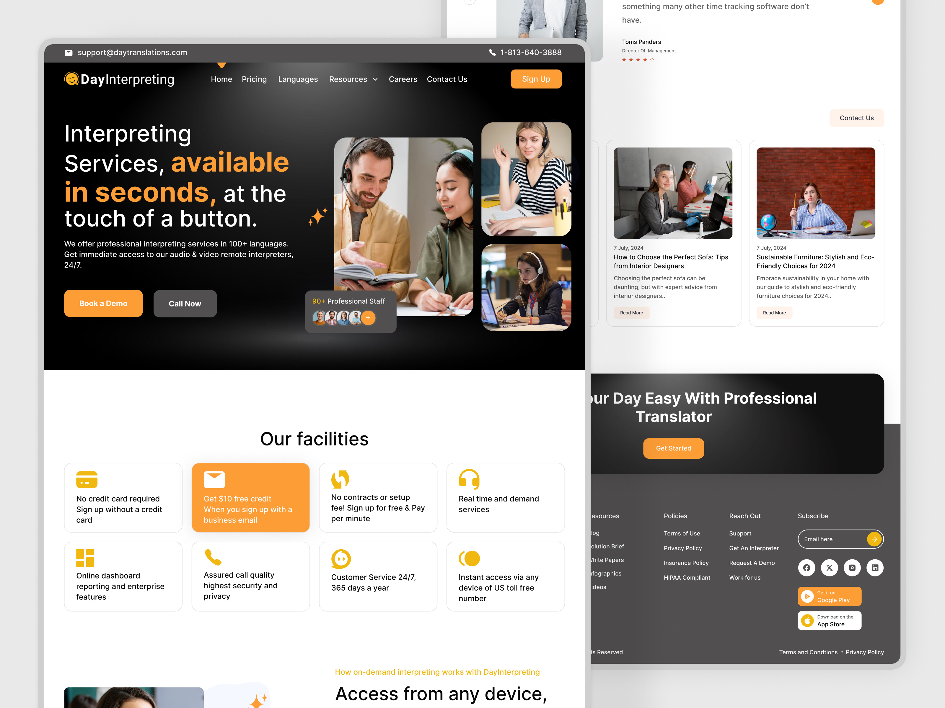 Example of Interpreting Services Landing Page 