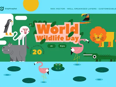 Blue Flat World Wildlife Day Illustration blue flat flat design flat design style landing page
