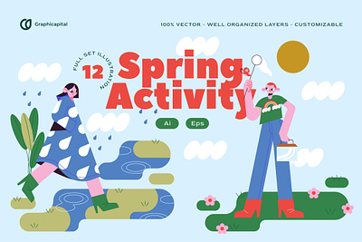 Light Blue Flat Springs Activity Illustration activity flat flat design landing page light blue spring spring activity