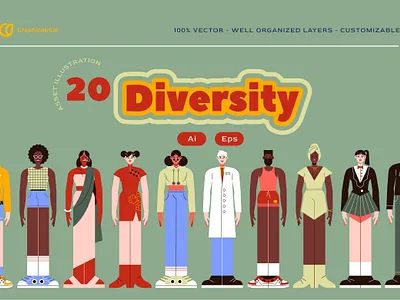 Green Flat Diversity Illustration cultural diversity flat flat design flat design style green landing page