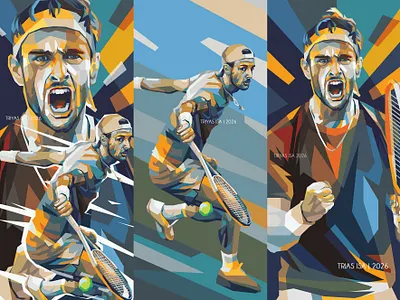 Lorenzo Musetti action athlete blue colorful design illustration portrait poster design sport poster sports tenis sport tennis tennnis player unique vector vectorart vintage color