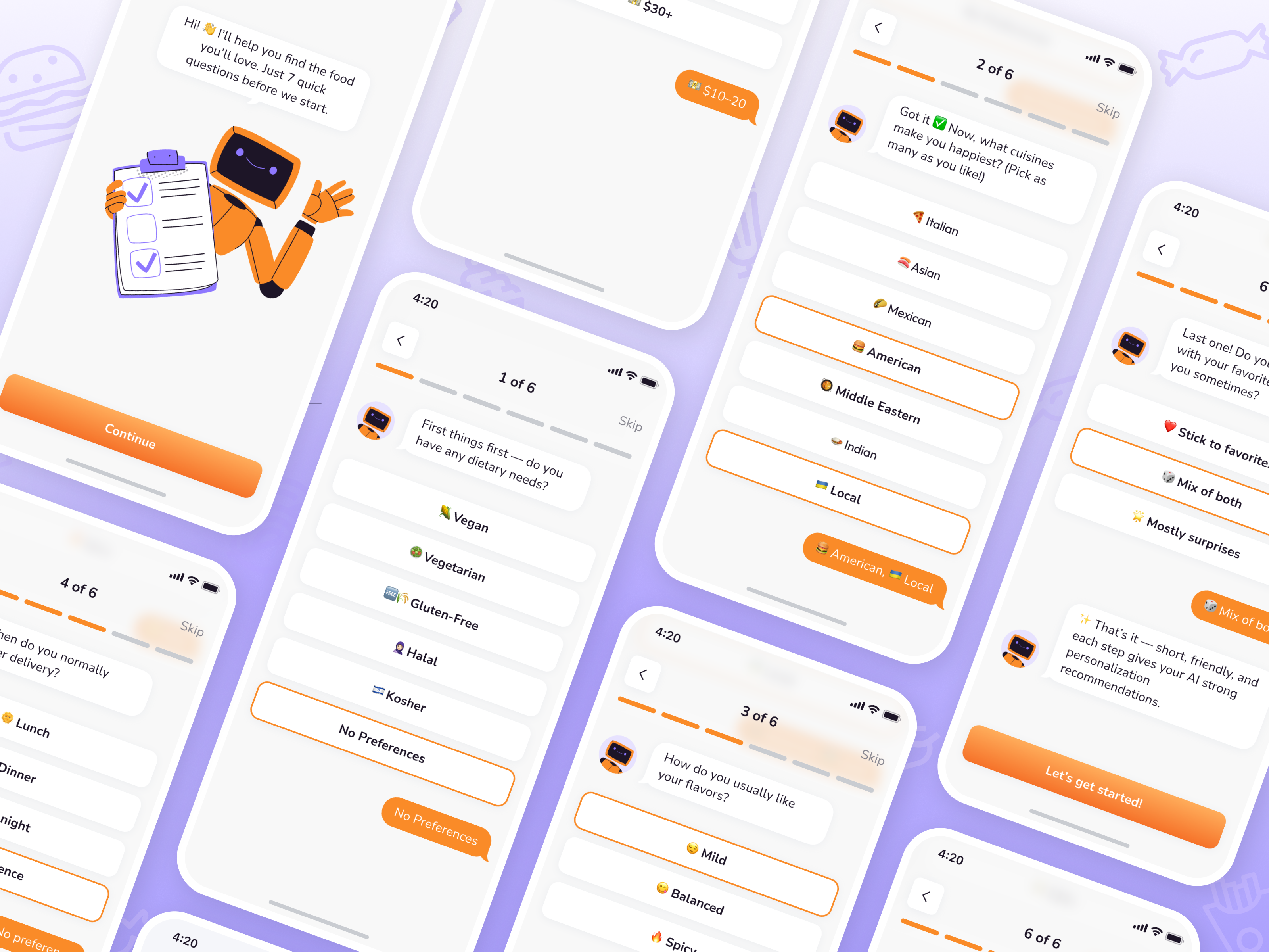 AI questionnaire for food delivery app ai fooddelivery mobileapp onboarding personalization productdesign questionnaire uxui