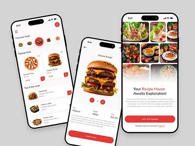 Food Ordering & Recipe Discovery mobile app UI design appdesign cleanui food odering app foodapp fooddelivery mobileapp mobileui orderingapp productdesign ui uidesign ux uxdesign