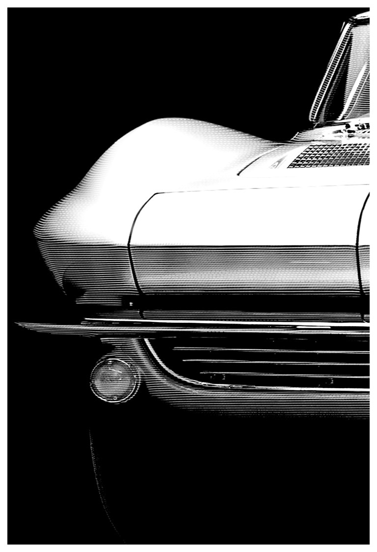 1962 Corvette black and white corvette engraving etching intaglio muscle car