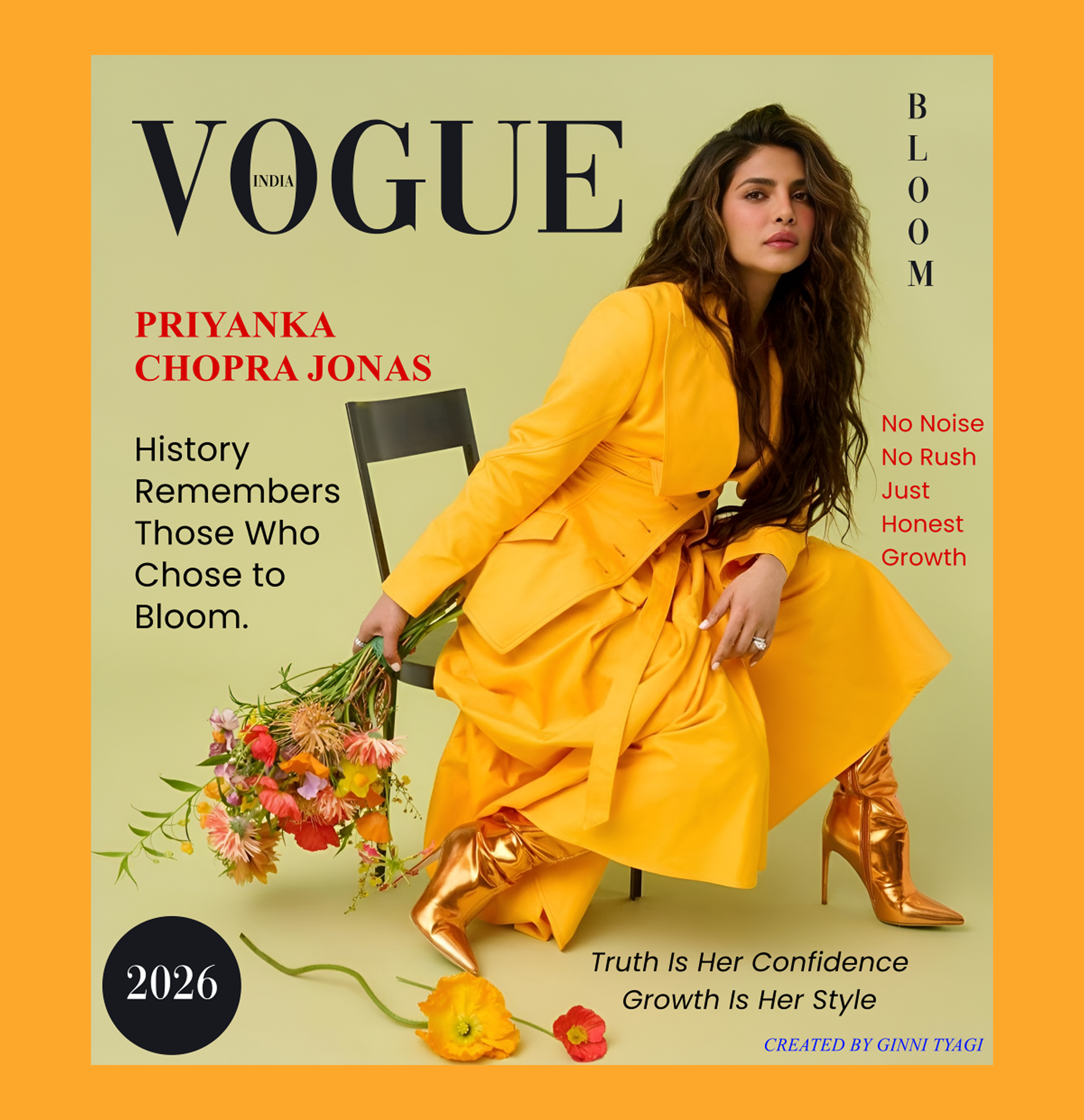 VOGUE INDIA 2026 - Magazine Cover Redesign animation banner bloom branding figma graphic design illustrator photoshop poster priyanka chopra social media poster ui uiux ux vogue yellow