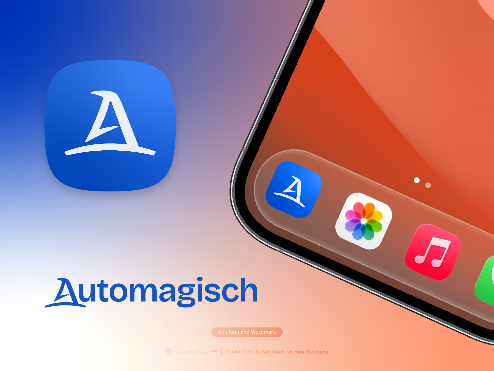 Smart Home Letter A Wizard Hat Logo for Automagisch a logo app app icon automagisch blue hat icon ios26 iphone letter a lettermark liquid glass logomark magic smart home wizard wordmark