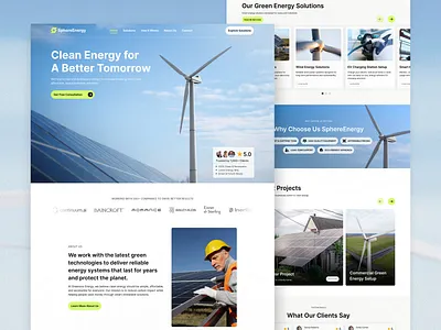 Green Energy Website UI cleanenergy greenenergy landingpage sustainabledesign ui uidesign uxui webdesign websitedesign